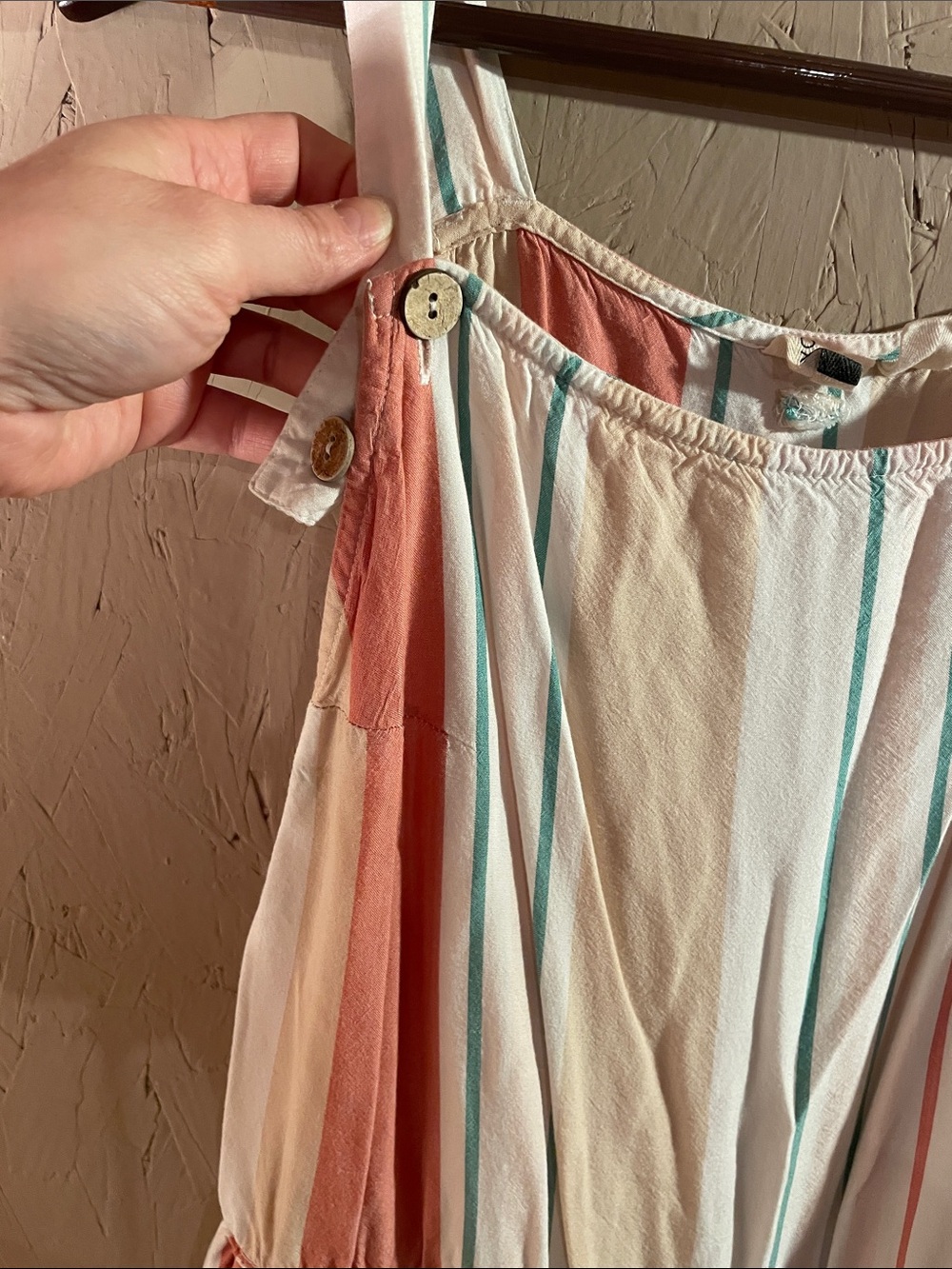 Roxy Cream, Coral & Aqua Striped Wide-Leg Jumpsuit - Picture 4 of 6